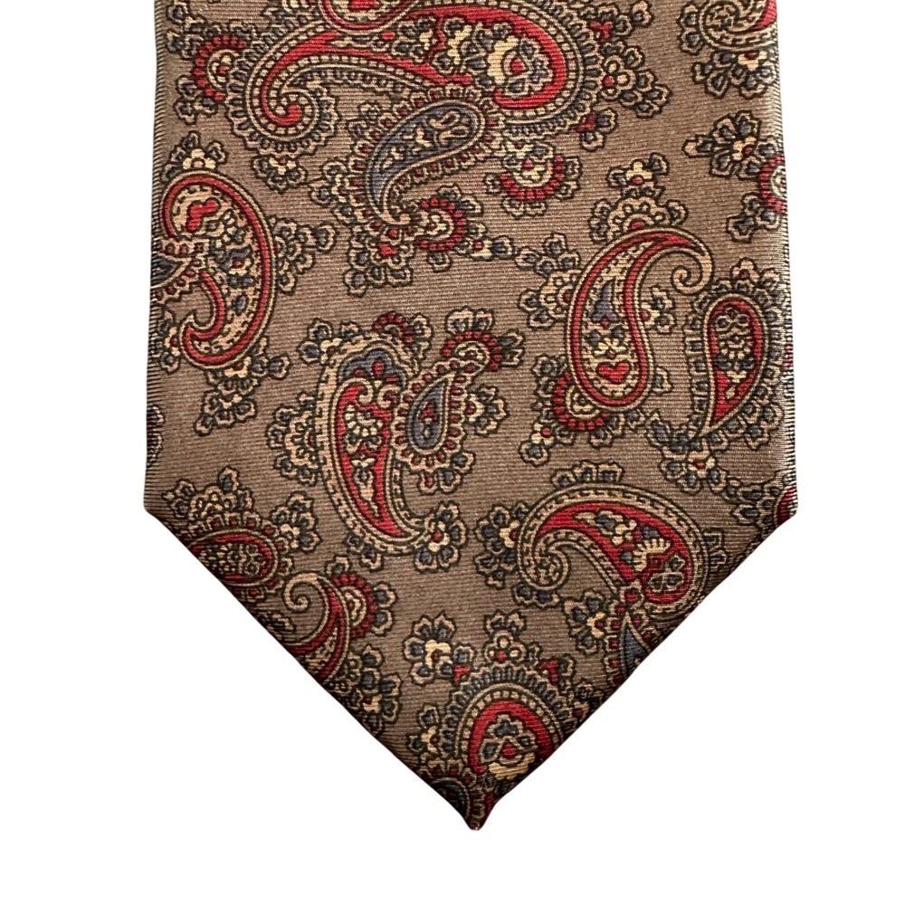 State Street Jordan Marsh Mens Paisley Silk Necktie Brown Red Navy Vintage